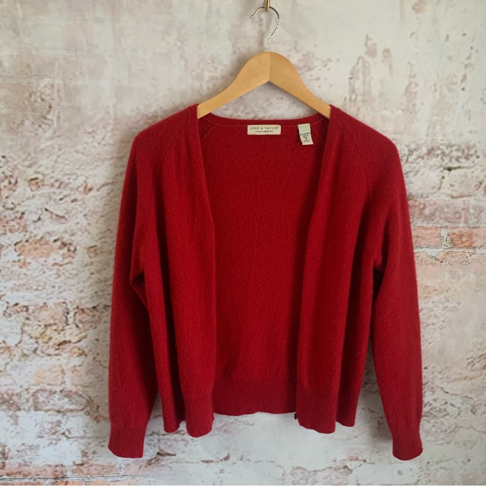 Lord & Taylor Red Open-Front Cardigan Sweater